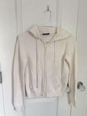 Cream Zip-Up Hooded Knit Sweater